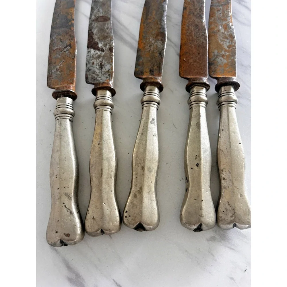 Antique Butter Knives Silver Plate Unique Shaped Handles Marked‎ Set of 5 BxA